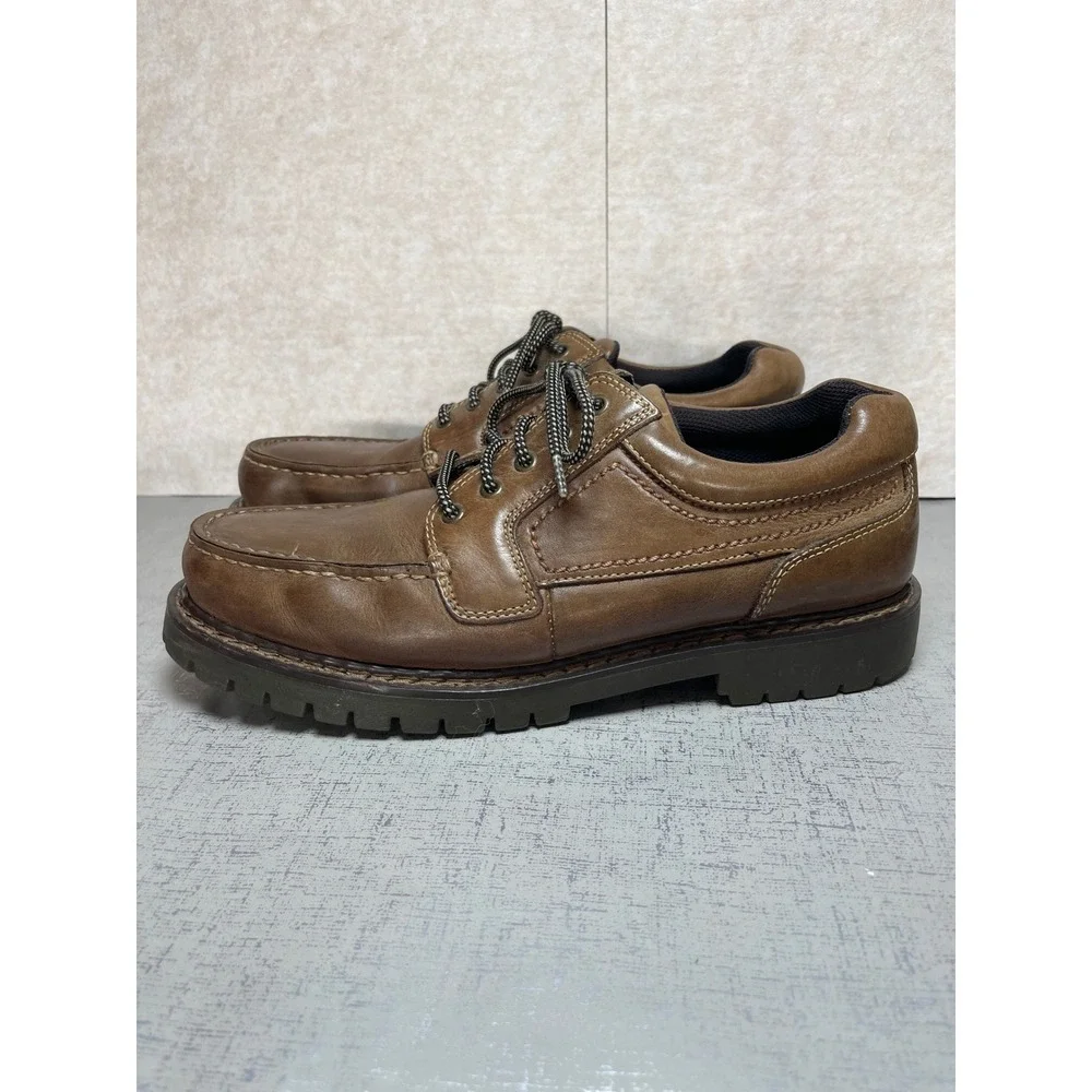 Earth Shoe Mens 10.5 Brown Leather Moc Toe Lace Up Lug Sole Oxfords Casual Shoes